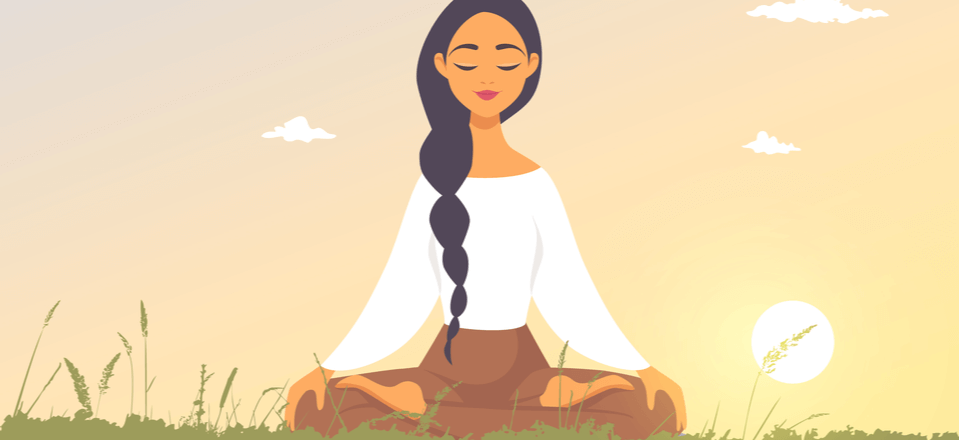 cartoon woman meditating